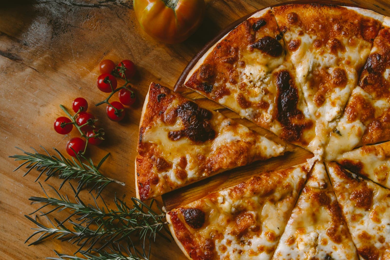 Freshly baked pizza with melted cheese